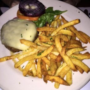Gluten-free burger and fries from Les Halles